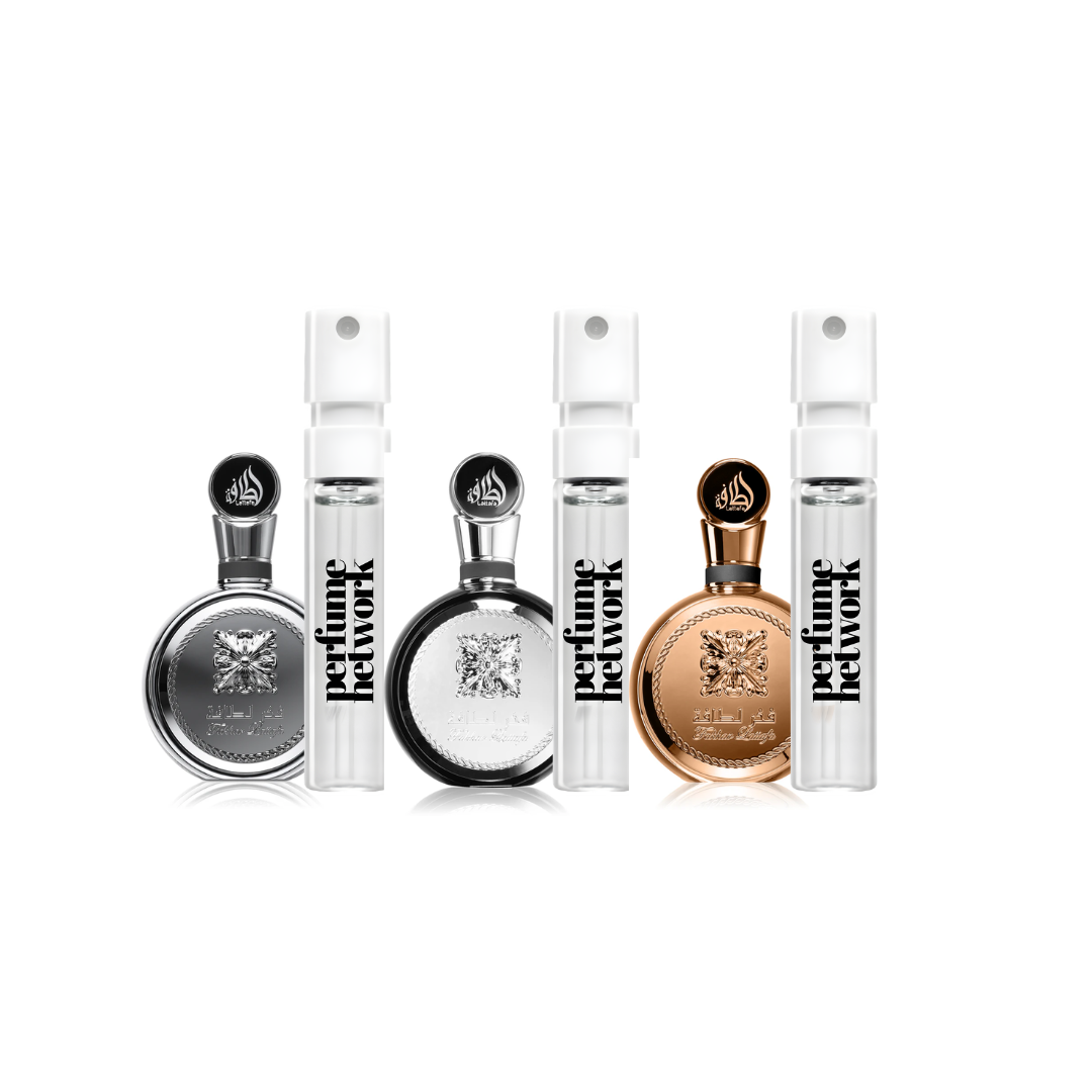 Lattafa Fakhar Sampling Set ( Pour Homme, Platin, Extrait) 3 x 1ml