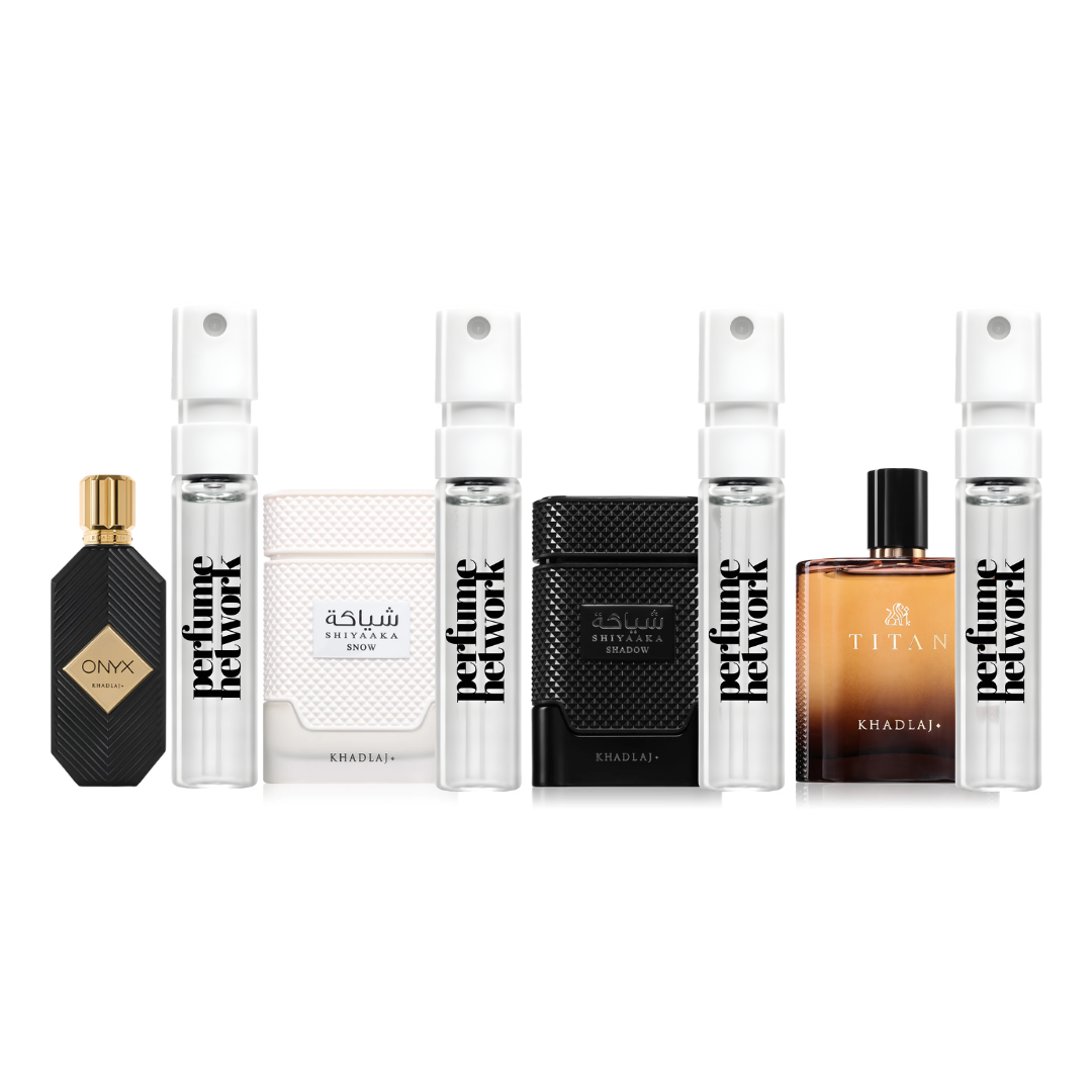 Khadlaj New Men Sampling Set( Shiyaaka Snow, Shiyaaka Shadow, Onyx Gold, Titan) 4 x 1ml