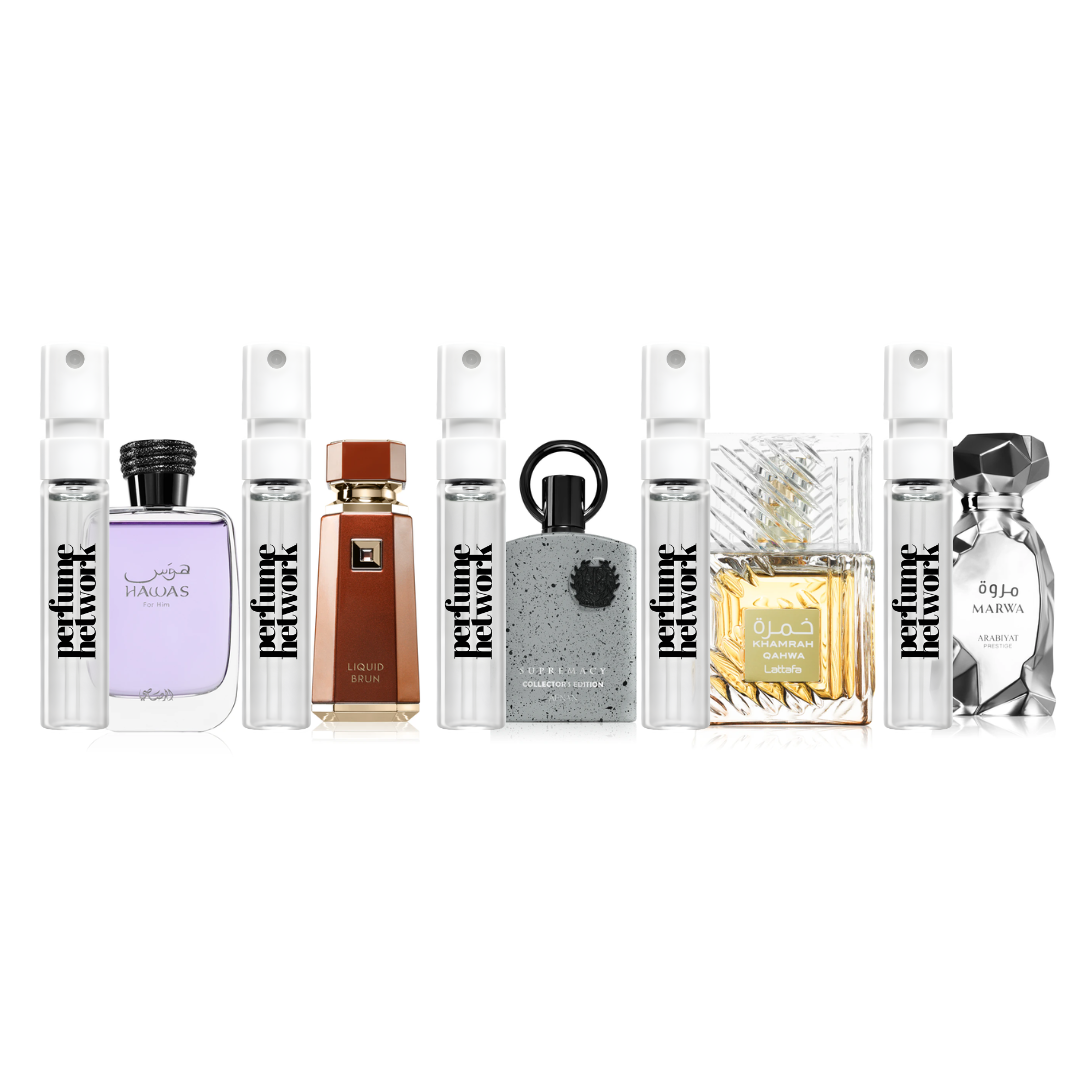 Best of Middle East Sampling Set( Hawas, Liquid Brun, Marwa, Khamrah Qahwa, Collector Edition) 5 x 1ml